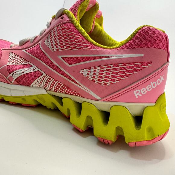 Reebok Running Shoes ZigTech H Strap Pink Yellow Mesh Womens Size 5 Fast Ship - Picture 2 of 7